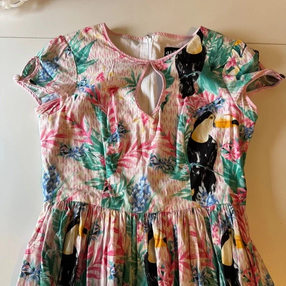 Hell Bunny Pink and Green Tropical Mini Dress - Picture 4 of 8